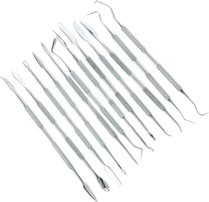 SE 12-Piece Stainless Steel Wax Carvers Set, Wax & Clay Sculpting Tools, Double Ended Carving Kit for Modeling, Sculpting and Shaping, Silver - DD312