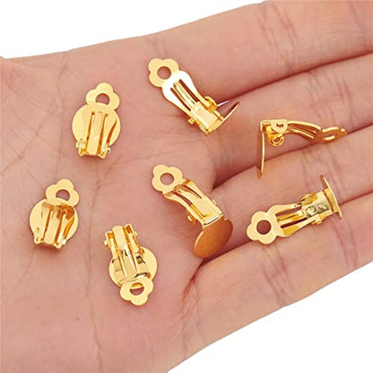 BEADIA 18K Gold Plated Earring Clips 10x17mm 20pcs with Beads for Jewelry Making Findings - size: Clips 5# 10x17mm