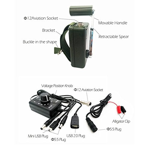 Hand Crank Generator High Power Charger for Outdoor Mobile Phone Computer Charging 30W / 0-28V with USB Plug (Green Generator + DC Regulator) - color: Green Generator + DC Regulator