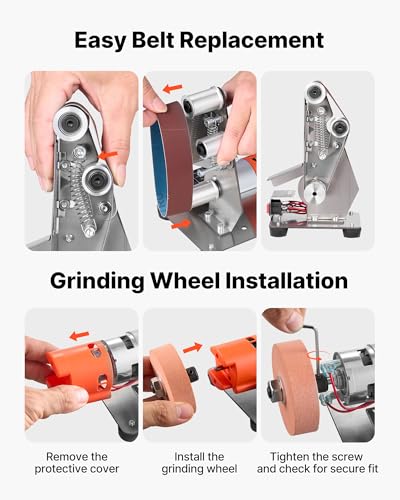 VEVOR 3-in-1 Mini Belt Sander, 13" x 1.2" Sanding Belt, 2.75" Grinding & Polishing Wheel Combo, 7-Speed Adjustable with Forward/Reverse Control for Woodworking, Jewelry Making, Knife Sharpening - size: 2.75" Grinder & 1.2" x 13" Belt Sander Combo