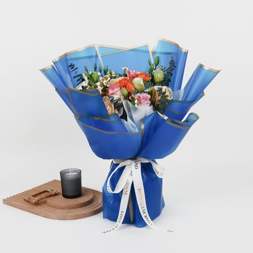 FUHITIM 20 Sheets Flower Waterproof Wrapping Paper (Royal Blue) - color: Royal Blue