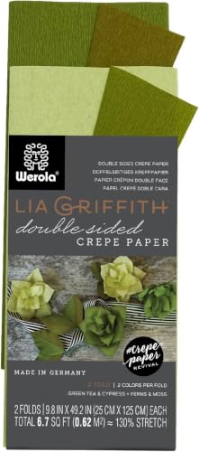 Lia Griffith Double Sided Crepe Paper Folds Roll, Green Tea and Cypress, Ferns and Moss, 6.7-Square Feet (Pack of 12) - color: Green Tea and Cypress, Ferns and Moss, size: 6.7-Square Feet (Pack of 12)