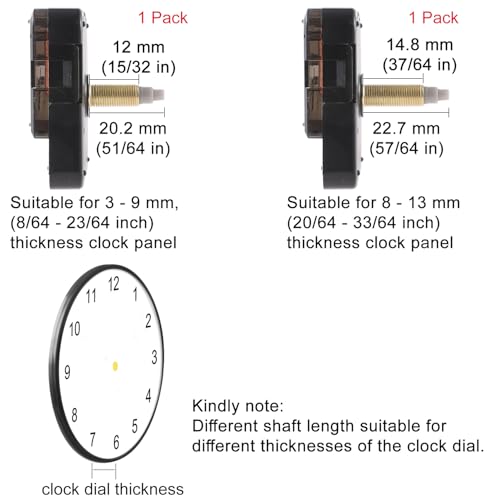 EMOON 2-Pack Quartz Clock Movement Replacement, Battery Operated Silent Clock Mechanism Kit for DIY Wall Clock Repair & Custom Clocks,Total Shaft Length 20 mm & 23 mm - size: Total Shaft Length 20MM+23MM