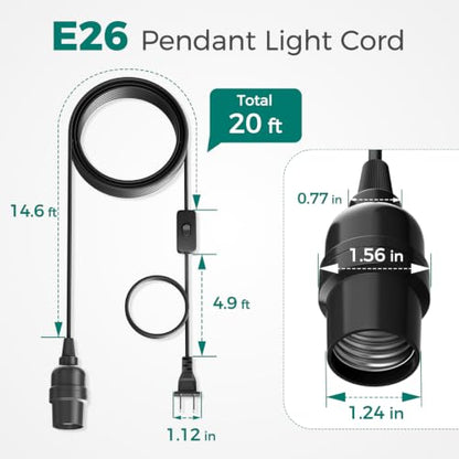 DiCUNO Pendant Light Cord, for Hanging Paper Lantern, 20 Ft, Black, 1-Pack - style: 20ft - Black