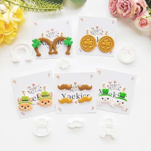 St. Patrick's Day Polymer Clay Cutters Set - 10pcs Sharp & Durable Leprechaun, Horseshoe & Beer Mug Shapes for DIY Earring Jewelry Making, Soft Clay Crafts & Holiday Supplies - color: 2K color