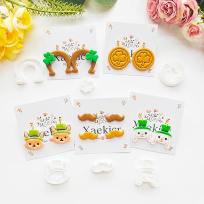St. Patrick's Day Polymer Clay Cutters Set - 10pcs Sharp & Durable Leprechaun, Horseshoe & Beer Mug Shapes for DIY Earring Jewelry Making, Soft Clay Crafts & Holiday Supplies - color: 2K color