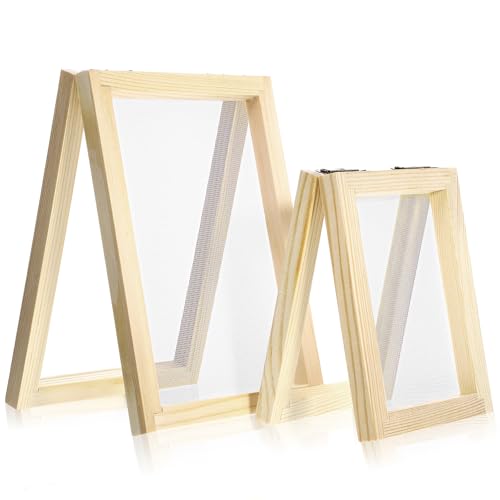 2 Pcs Paper Making Screens, Wooden Papermaking Screen Frame Mould 5 x 4 Inch and 5 x 7 Inch Paper-Making Frame for DIY Paper Craft, Dried Flower