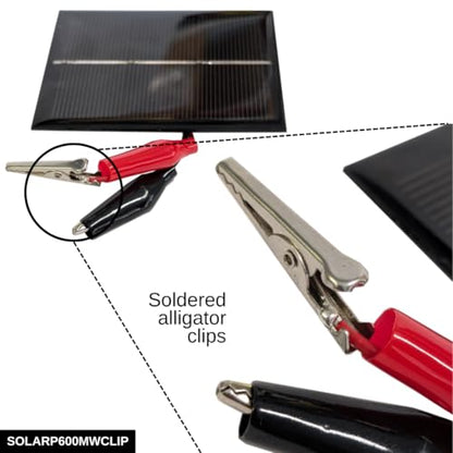 Mini Solar Panel 0.6W (600mW), 60×80 mm with Alligator Clips – Educational Renewable Energy Experiments (Pack, 1, Unit)