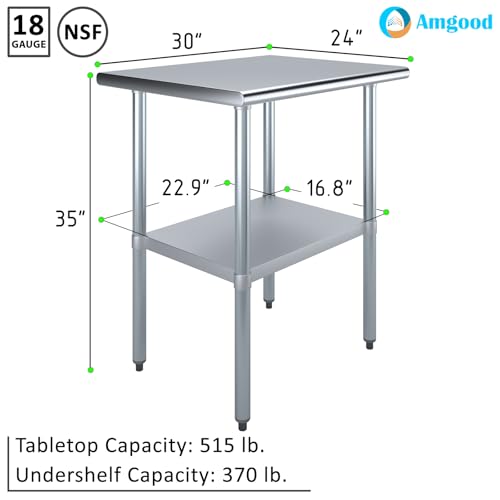 AmGood 24 in. x 30 in. Stainless Steel Work Table | Metal Kitchen Food Prep Table | NSF - size: 30 in. Long x 24 in. Deep without Wheels