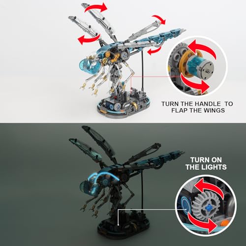 Mechanical Dragonfly Building Blocks STEM Kit - Insect Animal World Model with LED Light & Display Stand, Educational Toys for Boys Ages 12+ & Adults and Kids, Creative Birthday Gift - color: Dragonfly