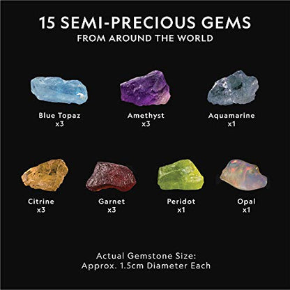 National Geographic Semi-Precious Gemstone Dig Kit for Kids - 15 Real Gems Including Amethyst, Garnet, Opal, Blue Topaz, and More, STEM Rock Collection Activity, Dig Brick, Science Kit for Kids - style: 15 Semi-precious Gems