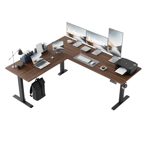 Agilestic L Shaped Standing Desk Adjustable Height, 75 Inch, Dark Walnut - color: Dark Walnut, size: 75x61 Inch