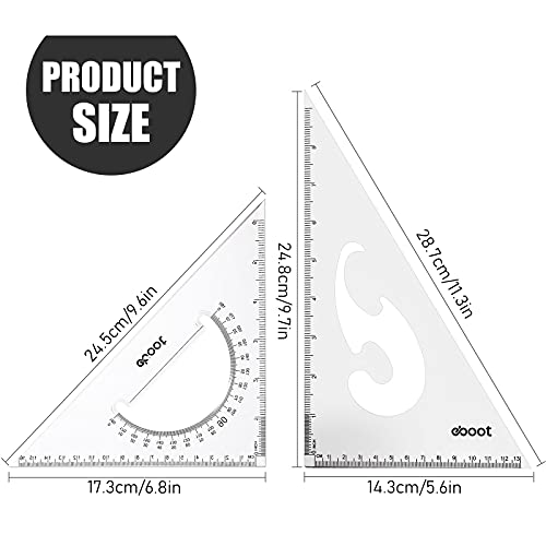 EBOOT 2 Pcs Large Transparent Triangle Ruler 30/60 and 45/90 Degrees, Clear - color: Clear