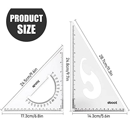 EBOOT 2 Pcs Large Transparent Triangle Ruler 30/60 and 45/90 Degrees, Clear - color: Clear