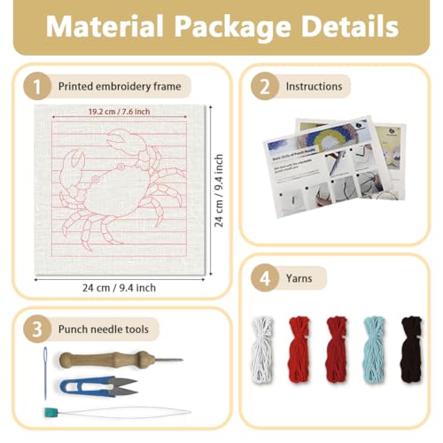 DOODLREAM Cute Crab DIY Punch Needle Embroidery Kit for Beginner - color: Crab