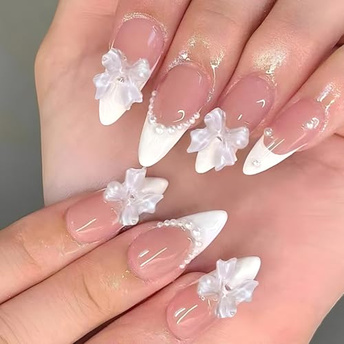 6 Packs (144 Pcs) | Reusable Press on Nails | Stick on Nails 12 Sizes-6 Styles | Cute Bow Nails - color: Cute Bow Nails