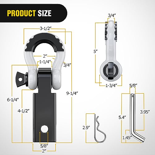 Nilight Shackle Hitch Receiver 2inch for Vehicle Recovery with 3/4" Shackle - color: Black+White