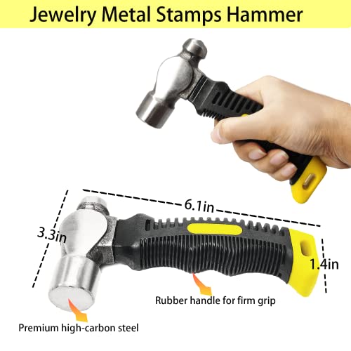Steel Bench Block and Metal Stamping Hammer Kit, No-Rebound Metal Bench Block, Jewelry Stamping Hammer, Jewelry Metal Stamping Tools for Jewelry Making & Metal Stamping - color: Yellow, Round