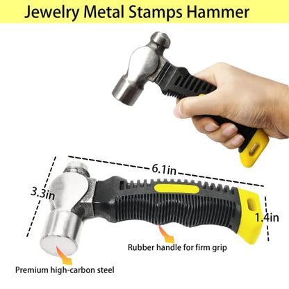 Steel Bench Block and Metal Stamping Hammer Kit, No-Rebound Metal Bench Block, Jewelry Stamping Hammer, Jewelry Metal Stamping Tools for Jewelry Making & Metal Stamping - color: Yellow, Round