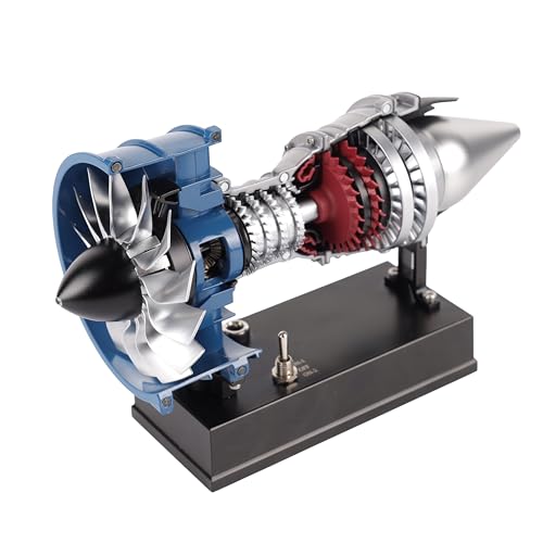 DM122 Mini Metal Turbofan Engine Model Kit that Works, 170+ Parts 1:20 Scale 4.41”H x 7”L x 3”W All-Metal Jet Engine Model with Transparent Cover, STEM Educational Assembly Kit, Desk Decoration Gift
