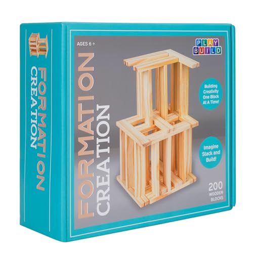 Wooden Building Blocks Set - 200-Piece Plank Block Construction Toys, STEM Educational Wood Toy for Kids and Toddlers