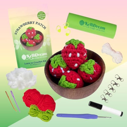 KelliDream Magic Circle Tool Inclusive Learn to Crochet Kit for Beginners; Step-by-Step Video Tutorials; All Supplies to Make Cute Amigurumi(Strawberry Patch) - color: Strawberry Patch