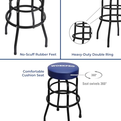 WORKPRO Heavy-Duty Garage Shop Stool, Swivel Cushion Seat, Steel Frame