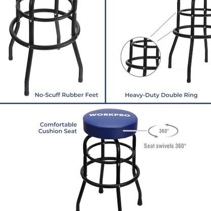 WORKPRO Heavy-Duty Garage Shop Stool, Swivel Cushion Seat, Steel Frame