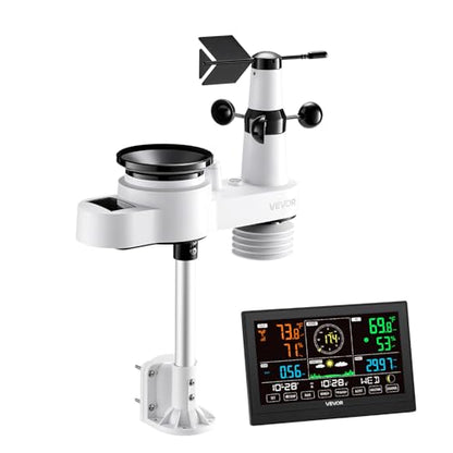 VEVOR 5-in-1 Wireless Weather Station, 7.5-Inch VA Display, Solar Powered Outdoor Sensor, Rain Gauge, Indoor Outdoor for Weather Forecast, Temperature, Humidity, Wind Speed and Direction (No WiFi) - style: Modern