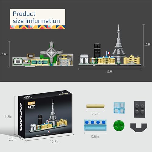 Paris Skyline Micro Building Blocks Set, Eiffel Tower & Louvre Model