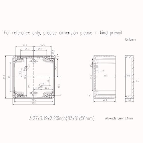 Junction Box, Zulkit Project Box IP65 Waterproof Outdoor Box ABS Plastic Electrical Boxes Electronic Enclosure Black 3.27 x 3.19 x 2.20 inch (83 x 81 x 56mm)(Pack of 1) - size: 3.27'' x 3.19'' x 2.20''(Pack of 1)