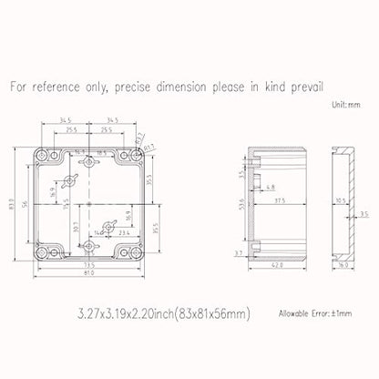 Junction Box, Zulkit Project Box IP65 Waterproof Outdoor Box ABS Plastic Electrical Boxes Electronic Enclosure Black 3.27 x 3.19 x 2.20 inch (83 x 81 x 56mm)(Pack of 2) - size: 3.27'' x 3.19'' x 2.20''(Pack of 2)
