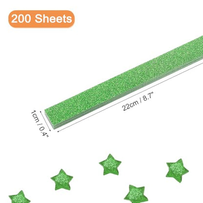 MECCANIXITY 200 Sheets Origami Paper Glitter Stars Papers Green Fold Paper for Beginner Arts Crafts Projects,0.4 x 8.7 Inch - color: Green