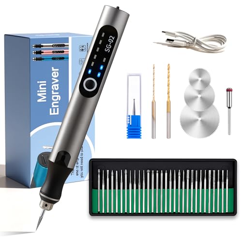 USB Rechargable Engraving Machines Pen with 35bits,Mini Electric Engraver Etching Machines Cordless Rotary Tools Engraved Jewelry Stone Metal Plastic Wood Resin - color: Silver