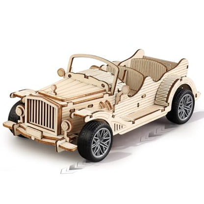 3D Wooden Puzzles for Adults, Pull Back Vintage Car Building Kits
