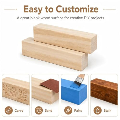 10 Pack Unfinished Wood Blocks, 6 x 1 x 1 Inch Wood Carving Blocks - size: 6×1×1 Inch-10Pcs