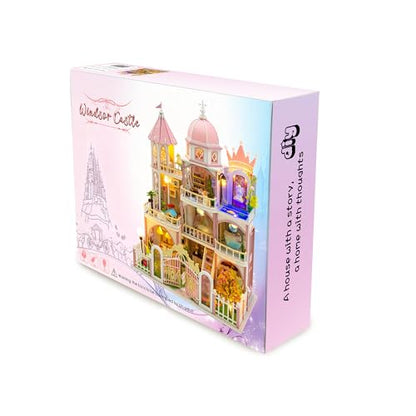 DIY Book Nook Kit with LED Light, Miniature Dollhouse, 3D Wooden Puzzle, Bookshelf Insert Decor Craft Gift (750 PCs Windsor Castle) - style: Windsor Castle 750pcs