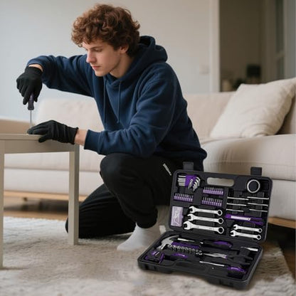 CARTMAN 148-Piece Automotive And Household Tool Set, Purple Repair Kit Case - color: Purple