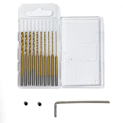 10 Mini Twist Drill Bits(0.6mm-2.2mm) With 2 Screws And 1 Wrench, 2.35mm Shank with HSS Titanium Coated, Micro Drill Bits Drlling Hole for DIY Craft, Resin, Wood, Jewelry, Circuit Board, Ornaments - color: Gold