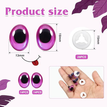TOAOB 28pcs Purple Oval Safety Eyes with Washers 13 x 18mm Stuffed Animals Craft Plastic Doll Eyes for DIY Amigurumis Crochet Puppet Making - color: Purple