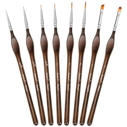Detail Paint Brushes Set, 8 pcs Miniature Brushes for Fine Detailing - color: Brown