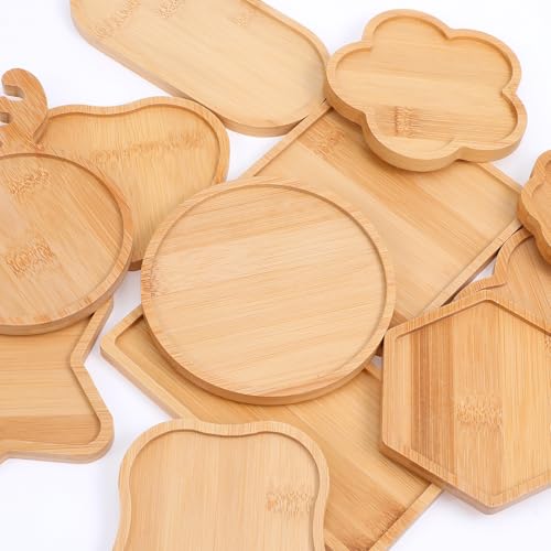 mekueeex 12pcs Mosaic Tiles for Crafts Wooden Coaster Bases Set, Mosaic Kits for Adults DIY Home Decor, Mosaic Kit with Bamboo Shapes for Glass Tile Art Projects, Round Square Hexagon Heart Star Deer