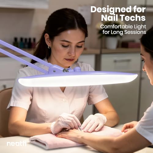 Neatfi XL 2200 Lumens 24W LED Desk Lamp – Shadow-Free Task Lighting | 4-Level Dimming | Home Office & Crafts Use | 20-Inch Wide Head (Lavender, Non-CCT with Clamp) - color: Lavender, size: Non-CCT with Clamp