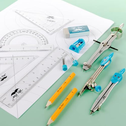 Mr. Pen 13 Piece Geometry Set with Shatterproof Storage Box, Blue - color: Blue