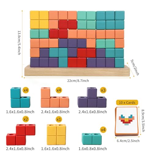 Wooden Stacking Blocks Puzzle Board Game, Montessori Toys for Toddlers Kids - color: Colorful B