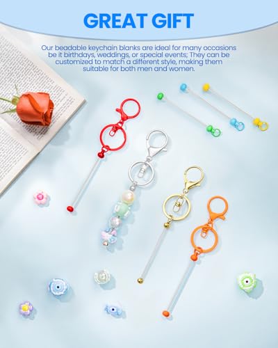 RQAYE 15Pcs Beadable Keychains Bulk Kit Cute Beadable Keychains Bar for Beads DIY Keychain Making Supplies for Women Man Crafts, Jewelry, bag Charms, Custom Projects Gift (Gold) - color: Gold