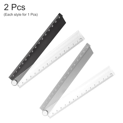 HARFINGTON 2pcs Folding Straight Ruler 30cm Metric Aluminum Alloy Protractor Foldable Angle Ruler Geometric Measuring Tool for Architects Artists Office, Black/Gray - color: Black/Gray