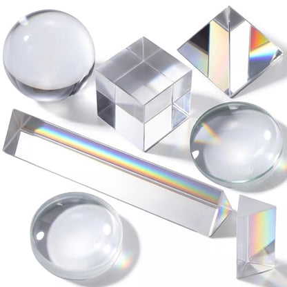 7-Piece Premium Optical Prism & Lens Kit with Gift Box - Large Triangular Prism, Crystal Ball, Cube, Pyramid, Concave & Convex Lenses for Creative Photography