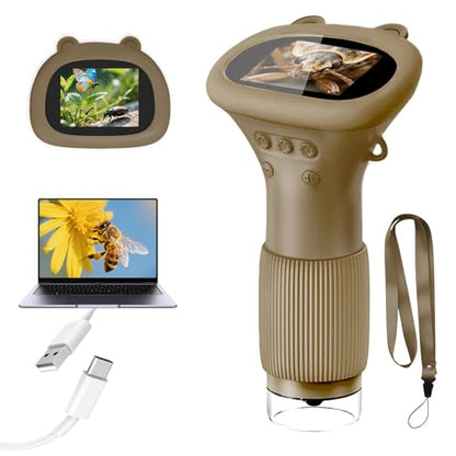 Acoath Microscope for Kids, 1000X Handheld Digital Miniscope with 2.0" Screen, Portable Pocket Microscope Education Toys Birthday Gifts for Age 3 4 5 6 7 8 9 10 Girls Boys - color: Brown
