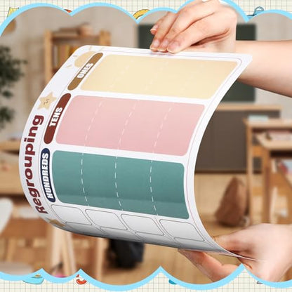 18Pcs Place Value Chart Dry Erase Board Math Manipulatives for Kids - style: Morandi Place Value Charts